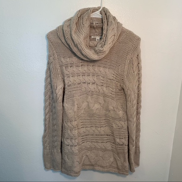 Banana Republic Horizontal Cable Knit Turtleneck Sweater Beige - Picture 3 of 10